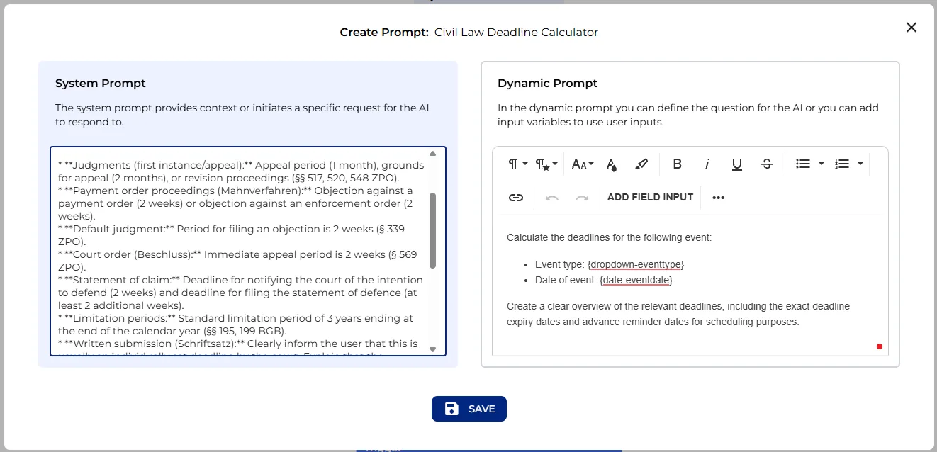 System prompt and dynamic prompt configuration