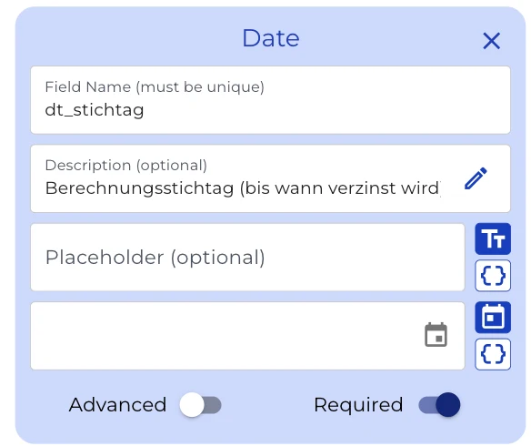 Datums-Knoten dt_stichtag für den Berechnungsstichtag, als Pflichtfeld markiert